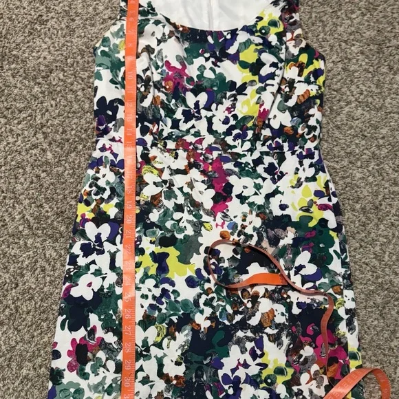 Ann Taylor Floral Midi Dress in White, Green, Purple, Yellow - Picture 5 of 7